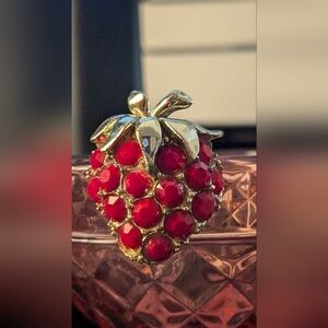 Elegant Red and Gold Strawberry Nature-Inspired Brooch